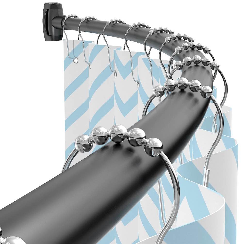 yeabett curved shower curtain rod 43-72 inches adjustable, shower rods for bathroom aluminum rustproof, round shower curtain rod expandable, black