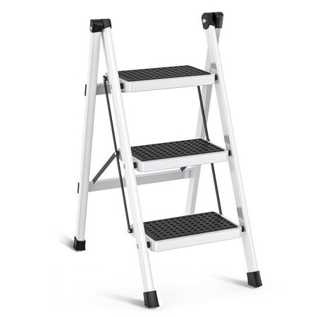 Cshidworld 3 Step Ladder, Folding Step Stool for Adults, Wider Upgraded Non-Slip Treads, Portable Lightweight Ladder for Home and Kitchen, Holds up to 330 Lbs