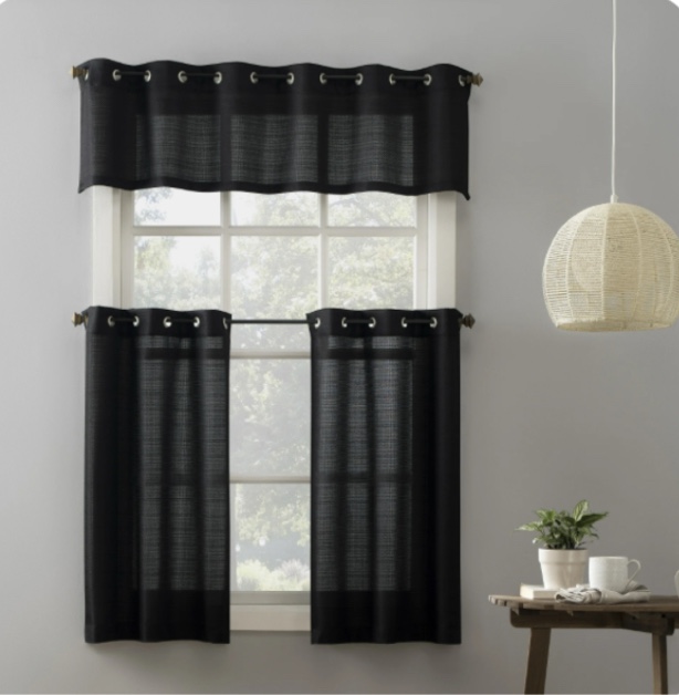 mainstays solid grommet semi sheer curtain set 54 x36 black