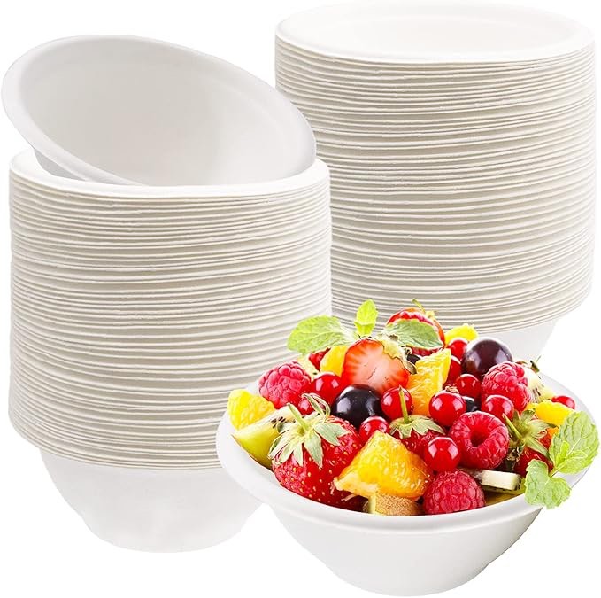 100 Pack 8oz Disposable Paper Bowls,Compostable Bagasse Bowls,Small Biodegradable Heavy-Duty Bowls for Hot and Cold Food