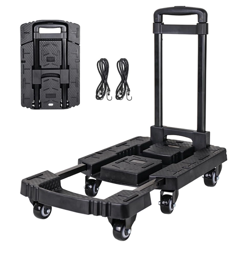 FOUKUS QH-20231018005 Folding Hand Truck, Heavy-Duty 880 lb Capacity, Foldable Design, Black