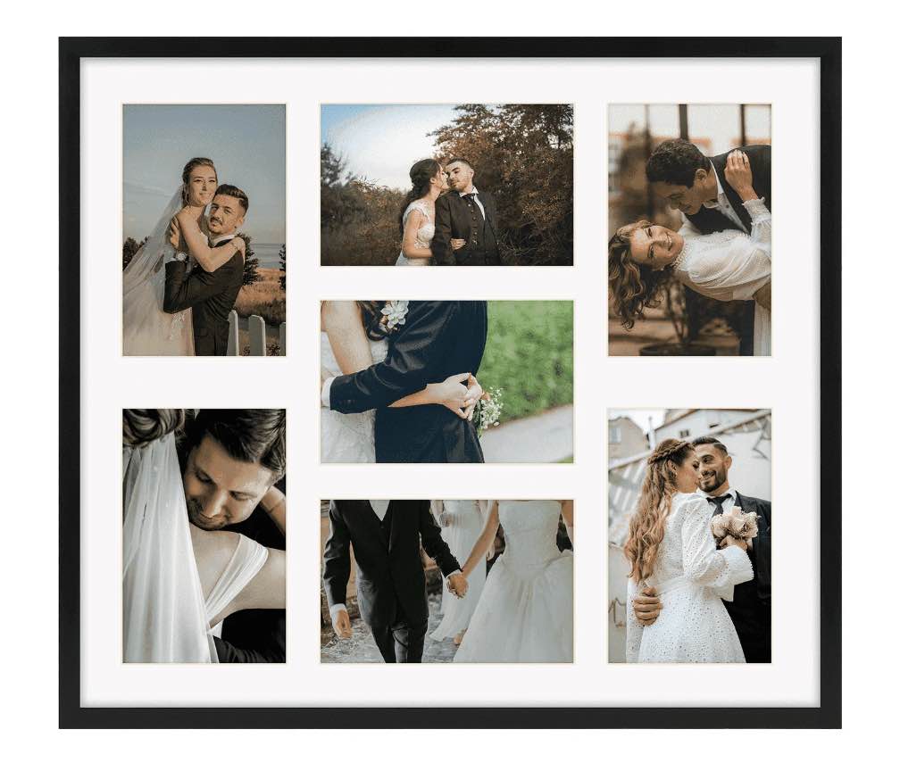 7 opening 4x6 collage picture frame - black multi-photo frame with mat for wall display (horizontal/vertical)