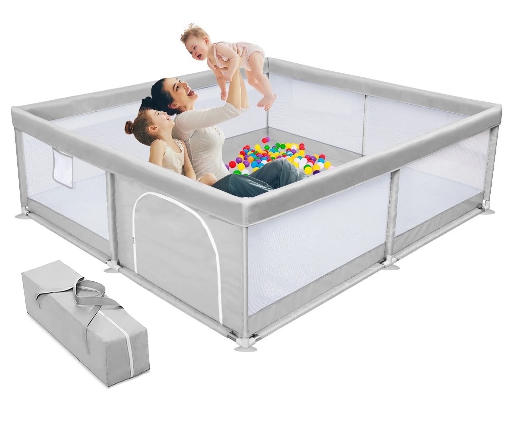 babyeap baby playpen large play yard fence for toddlers,50"x50" gray