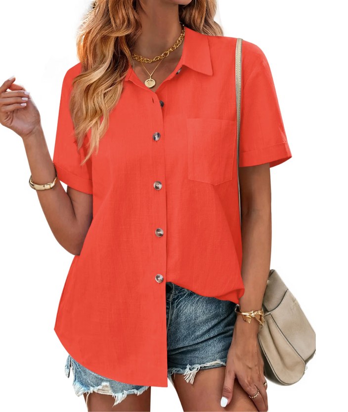 fantaslook womens button down shirts lapel short sleeve shirt collared pocketed casual blouses summer tops size xl 