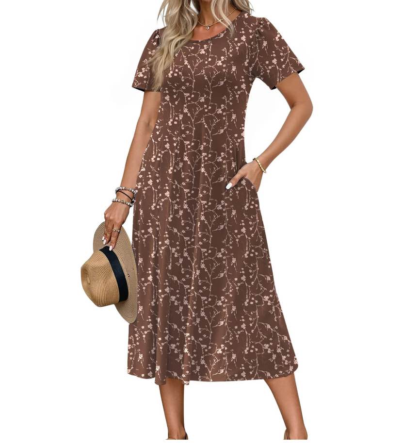 fantaslook summer dresses for women casual short sleeve pleated dress flowy floral dress with pockets flare midi sundress size 2xl