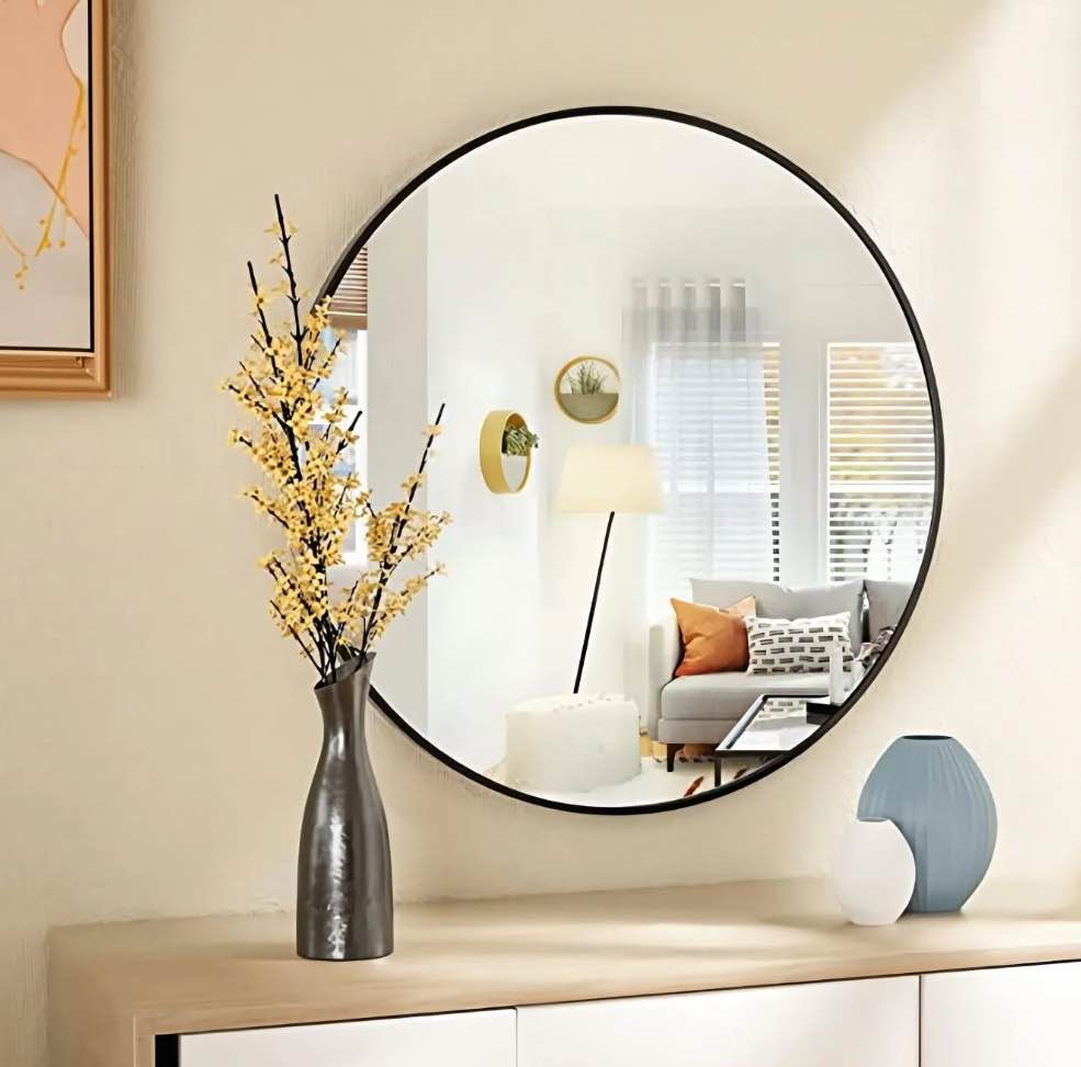beautypeak 24  wall mirror bathroom mirror wall mounted round mirror  black