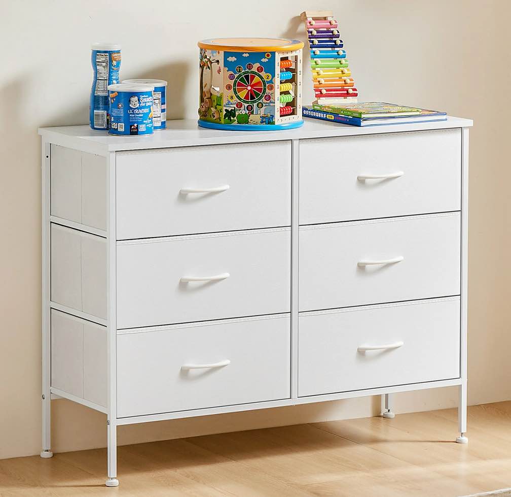 CONCETTA 6 Fabric Drawers, Dresser for Bedroom Chest of Dresser TV Stand for Living Room, Nightstand for Bed, White