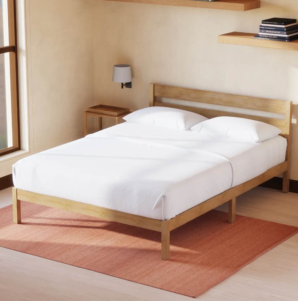 Classic Wood Platform Bed Frame with Headboard King Natural, Essential, Noise Free, Under Bed Storage, No Box Spring Needed, Easy Assembly
