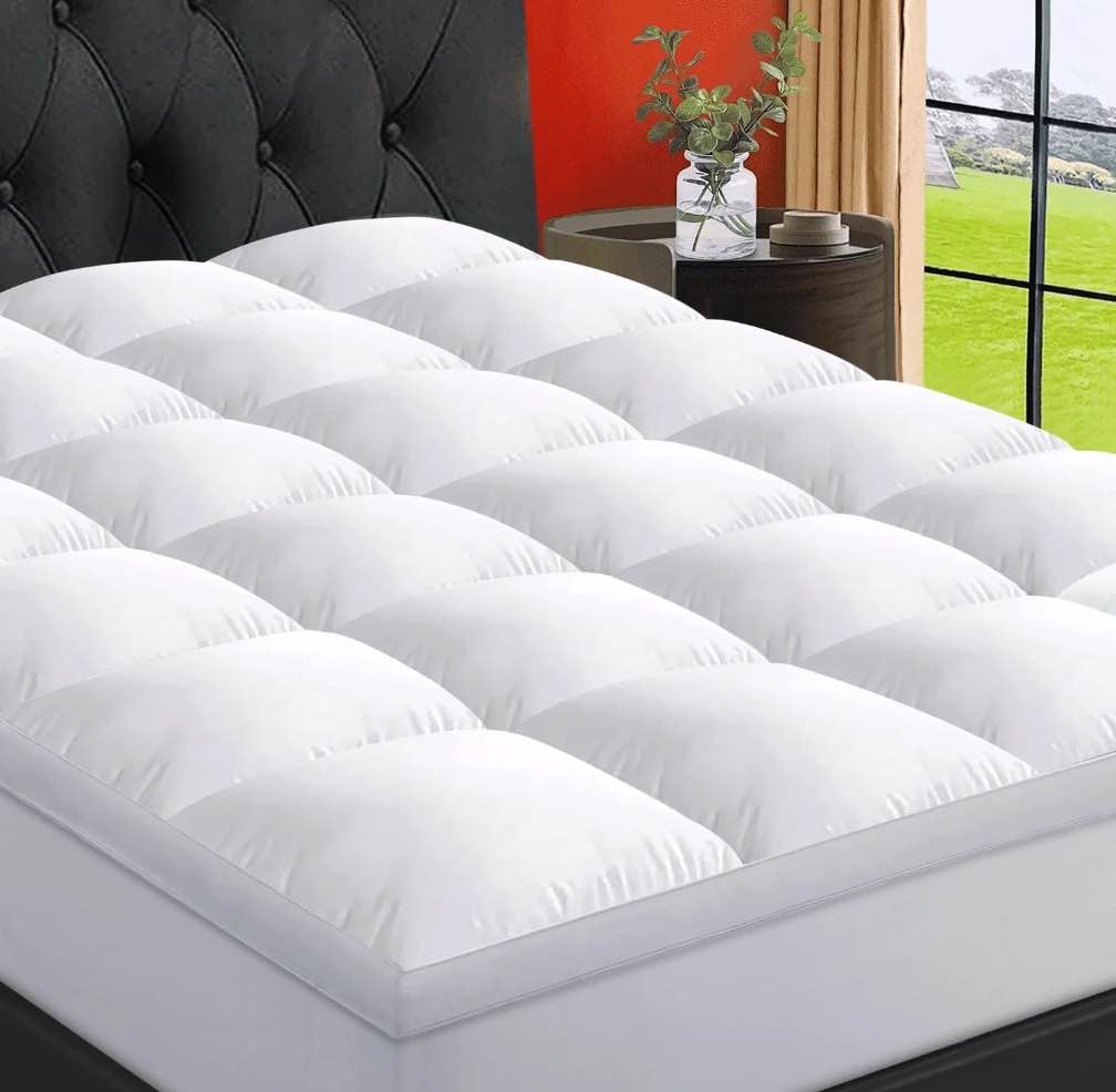 EMONIA 100% 400TC Mattress Topper Twin for Back Pain, Extra Thick Cooling Mattress Pad, Mattress Protector Pillow Top Mattress Cover with 8-21" Deep Elastic Pocket, Plush Soft Comfort (White, Twin)
