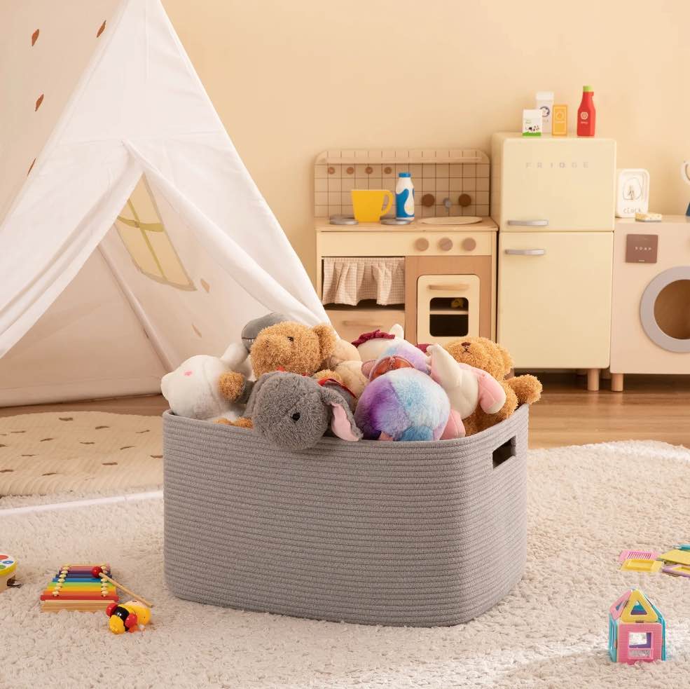 CHERISHGARD 70L Large Laundry Basket  Rectangle Cotton Rope Storage Baskets  Cotton Rope Basket with Handles