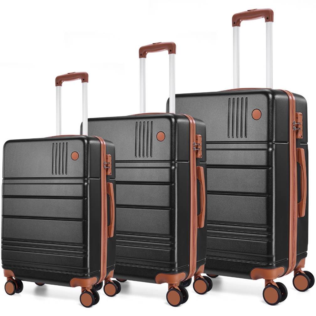 HOTEEL 3 Piece Hardside Luggage Set, TSA Lock, Lightweight Travel Cases with 360°Spinner Wheels ,Black