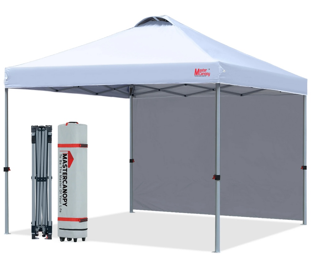 MASTERCANOPY 10' x 10' Easy Pop-up Canopy Tent Outdoor Shade Shelter with 1 Sidewall, White