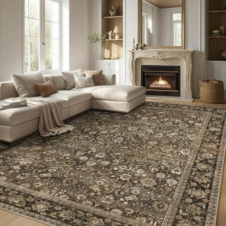 BERTHMEER 10’x14 Large Vintage Floral Area Rugs for Living Room Bedroom Office Dining Room Farmhouse Oriental Rugs Non Slip Traditional Rugs Carpet