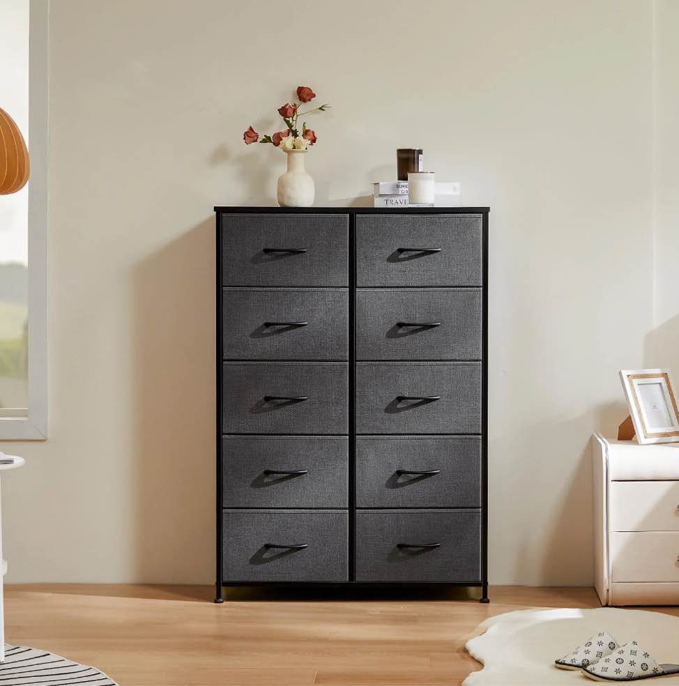 Bigleap 10 Drawer Dresser Organizer Storage Drawers, Chest of Drawers with Fabric Bin for Bedroom, Closet, Entryway,Gray