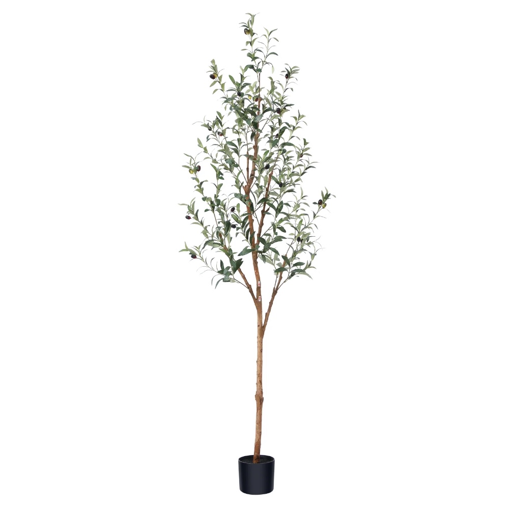 DR.Planzen 6ft Artificial Olive Tree Indoor, Tall Faux Olive Tree, Artificial Plants with Natural Wood Trunk and Lifelike Fruits for Home Office Decor