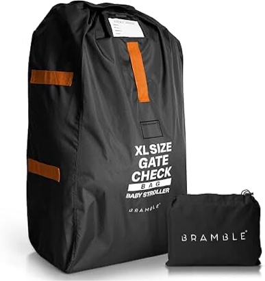 Bramble Extra Large Gate Check Stroller Bag for Airplane - Stroller Storage Bag (Black, 47", 600D Ox