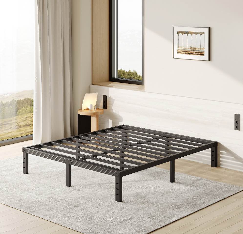 FSCHOS 12 Inch Queen Size Bed Frame, Heavy Duty Metal Platform, No Box Spring Needed, Easy Assembly, Black