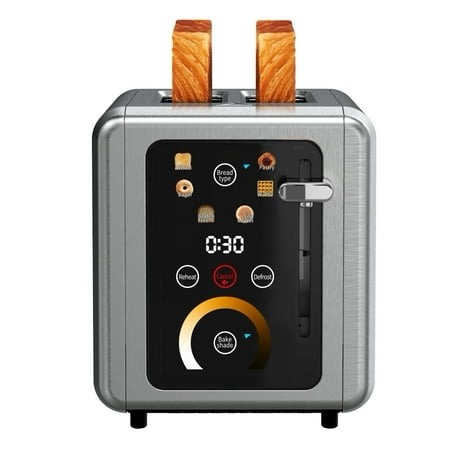 WHALL - Touchscreen Stainless Steel Toaster 2 Slice with Wide Slot, 6 Shade Settings, Bagel Function, Removable Crumb Tray - Silver