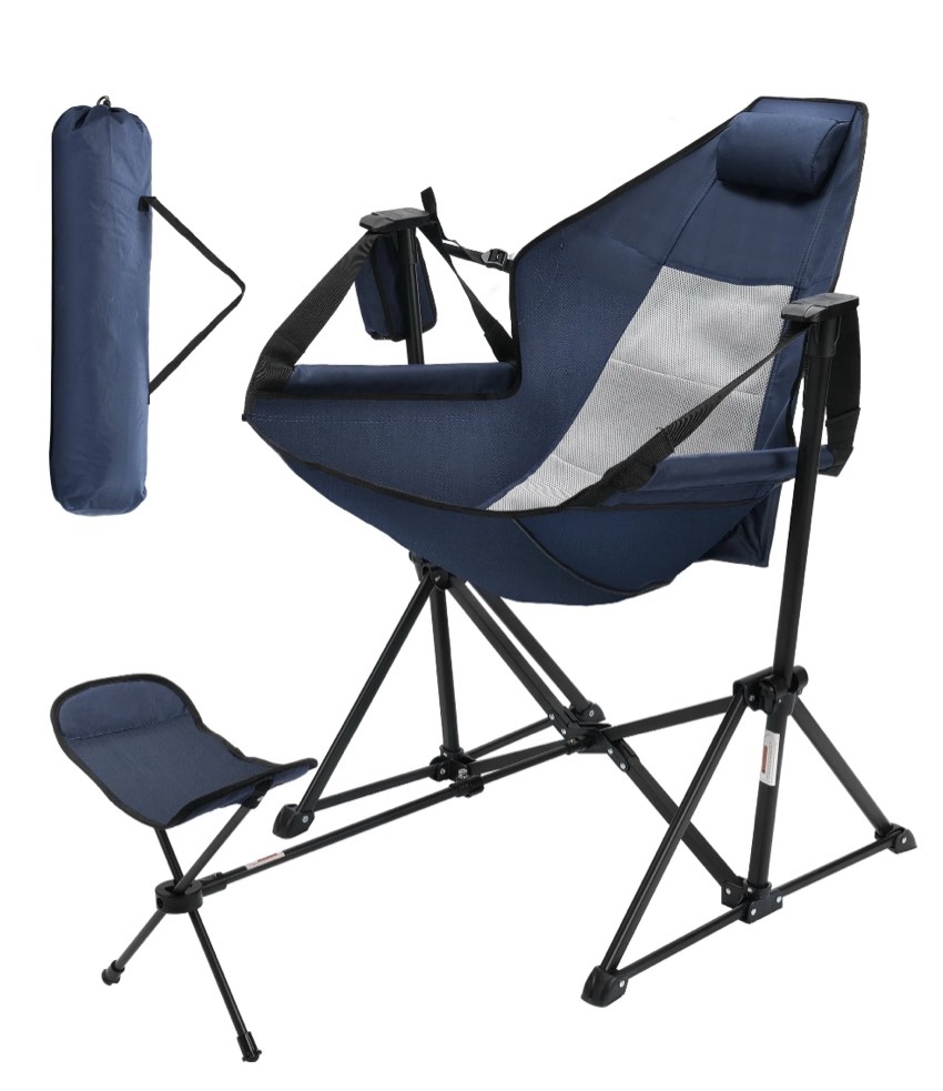 Heavy Duty 350lbs Portable Folding Camping Chair w/Adjustable Backrest & Retractable Footrest - Compact Outdoor Lawn Chair with Headrest, Cup Holder for Camping, Fishing, Hiking, Backyard