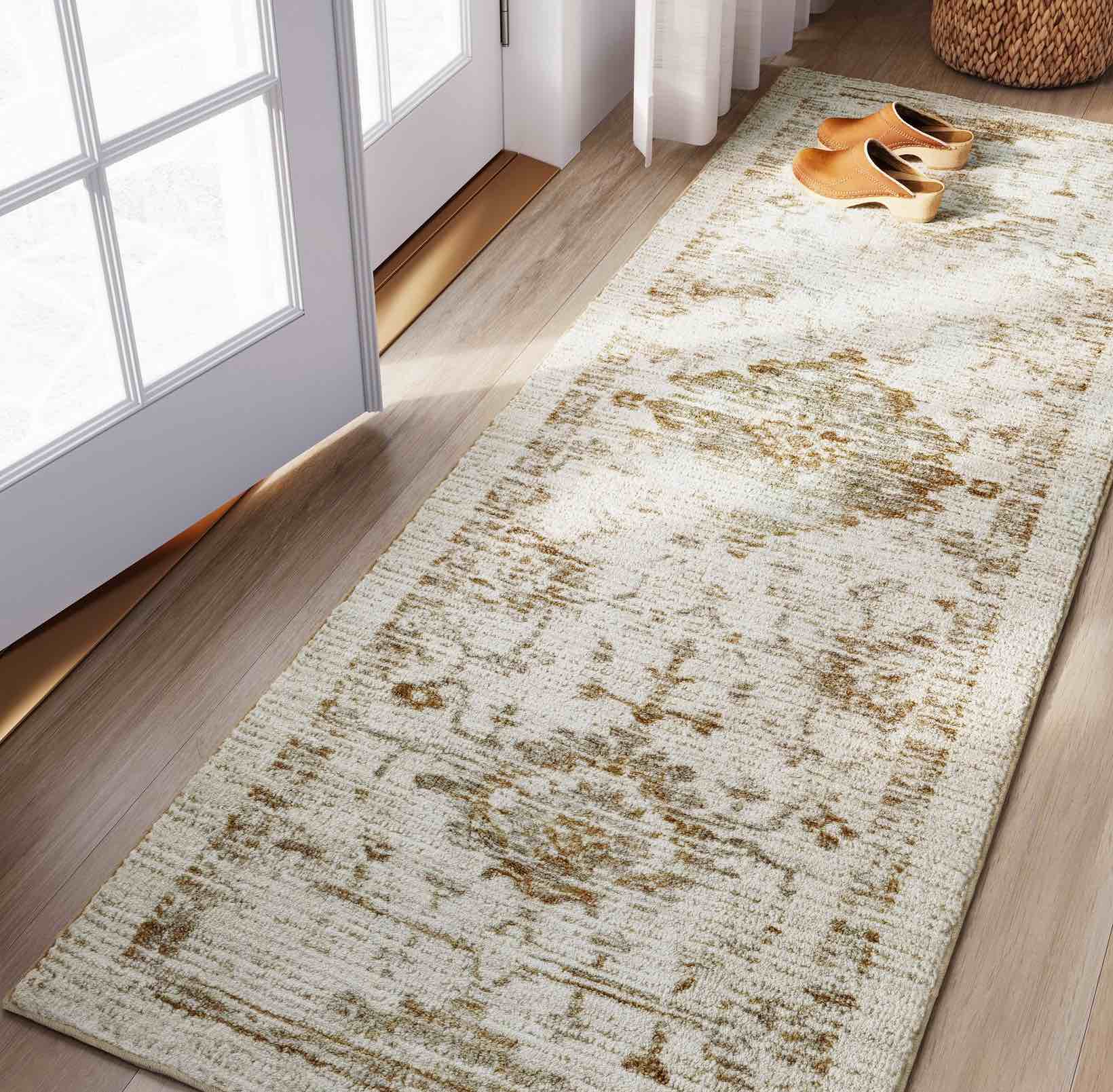 threshold 2'4"X7' Tufted Runner Vintage Distressed, Tan - Machine wash