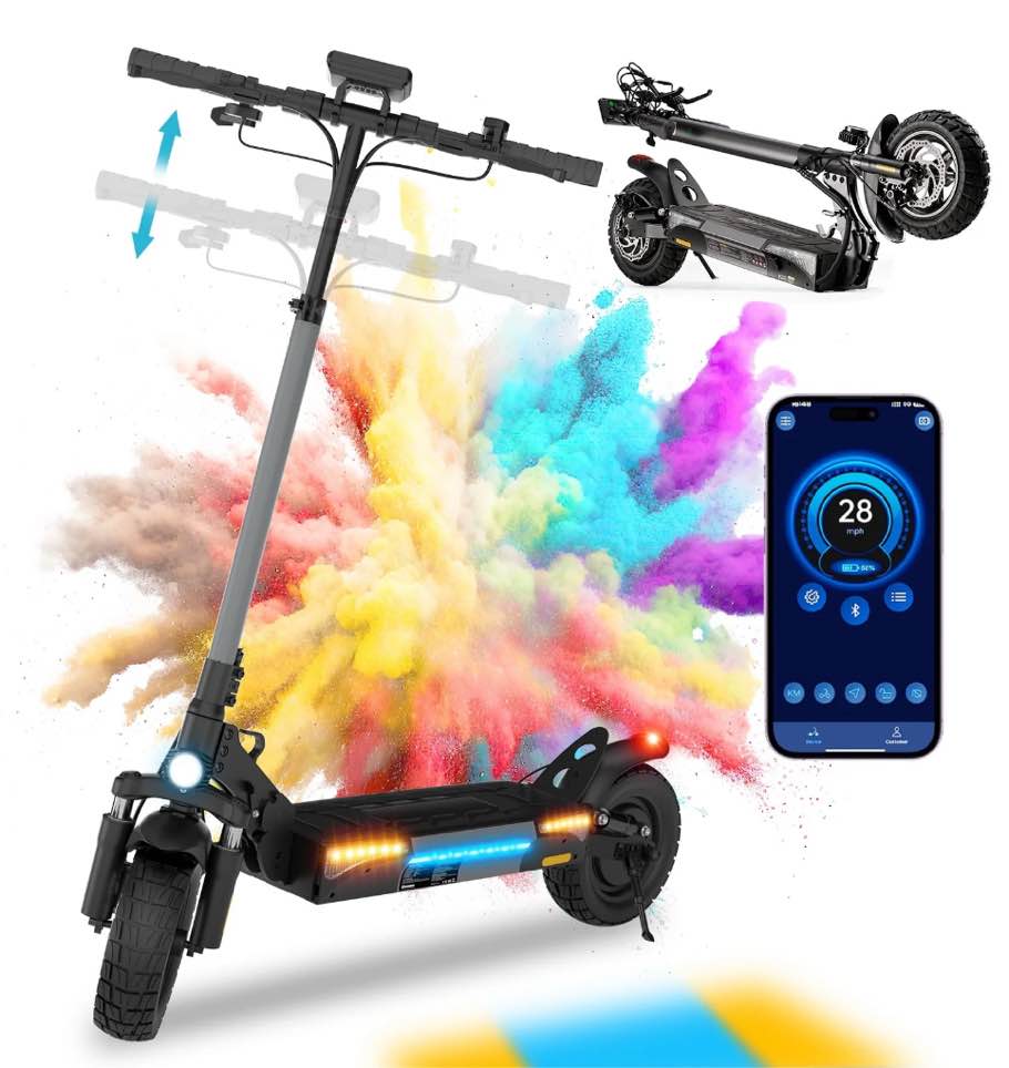 Rolldustry R9 Electric Scooter for Adults, 1000W 10" Tire, Max 28 Mph & 28 Miles Range Off-road scooter with Ambient Lighting, Dual Suspension Systems