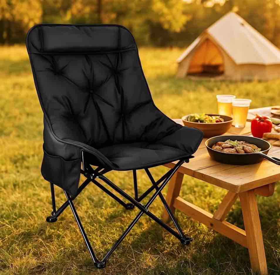 Harigal Oversized Comfort Padded Folding Camping Chair, 300 lbs Capacity