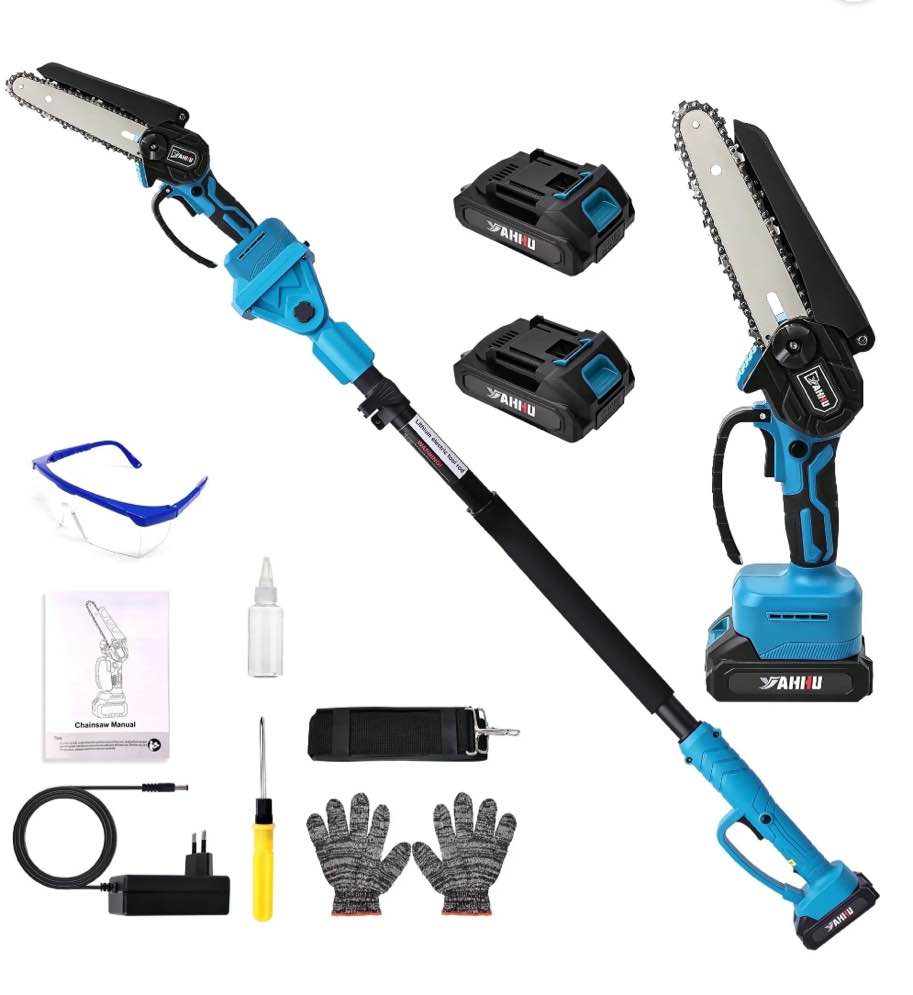 HOTREE 2 in 1 Cordless Pole Saw, 6-inch Pole Chainsaw Mini Handheld Chainsaw, 15 ft Extension Pole Saw for Effortless Tree Trimming