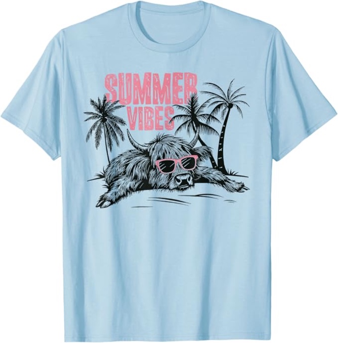 Summer vibes Highland cow T-Shirt, XXL