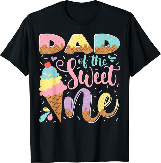 Dad Of The Sweet One Ice Cream 1St Birthday Party T-Shirt, Medium 