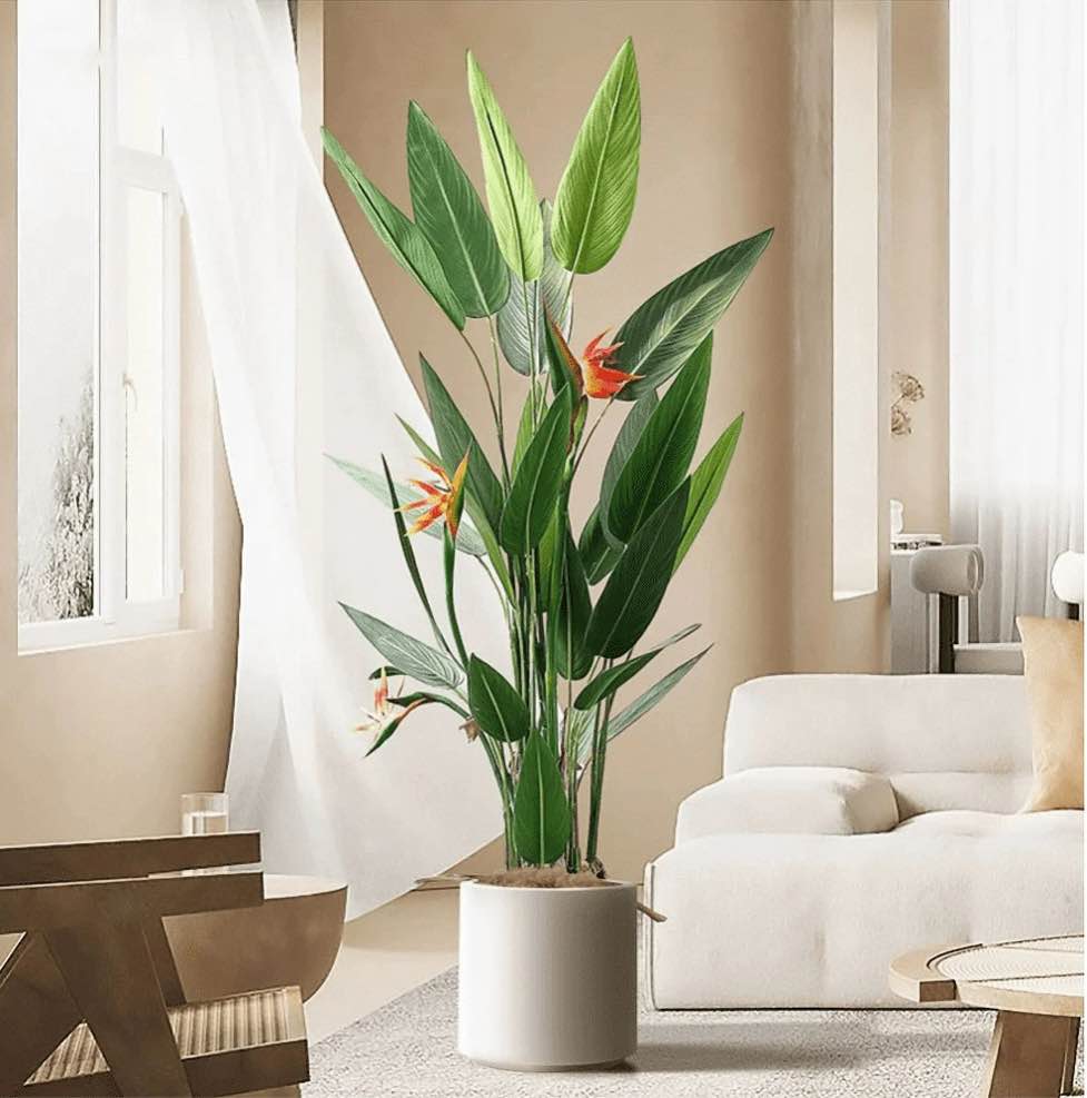 WFUN 4 Feet Artificial Plant Fake Tropical Bird of Paradise Tree for Home Office Wedding Valenine Decor