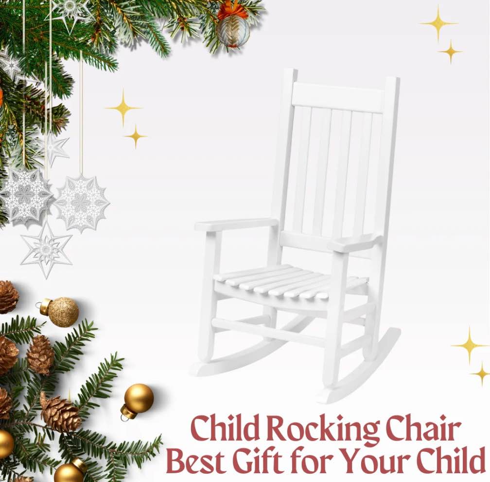 Ktaxon Wooden Child's Rocking Chair,Small Wooden Rocker with High Backrest for Kids Ages 3-6,for Patio Porch Outdoor & Indoor,Living Room,Bedroom,Balconies(White)