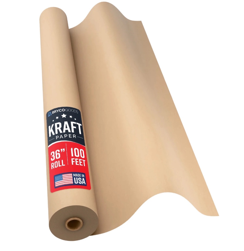 Bryco Goods 36 Inch x 100 Feet - Large Brown Kraft Paper Roll - Made in USA - Ideal for Gift Wrapping, Packing, Shipping, Wall Art, Crafts, Bulletin Boards, Floor Cover or Table Runner
