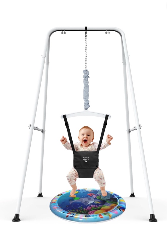 G TALECO Baby Jumper with Stand, Doorway Activity Center for Infants 3-24 Months, Portable Safe Bouncer with Soft Seat, Includes Water Mat, Black