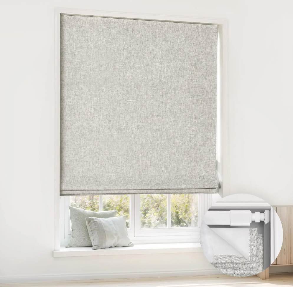 LazBlinds No Tools No Drill Cordless Roman Shades for Windows, Blackout Thermal Insulated UV Blocking Window Blinds, Room Darkening Fabric Blinds for Indoor Windows, 42'' W x 64'' H, Grey