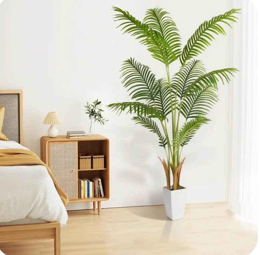 Alupssuc 5ft Artificial Palm Tree, Pre Potted Faux Greenry Tree for Home Decor Indoor Outdoor, Tall Silk Fake Plant with Natural Trunk and Lifelike Leaves