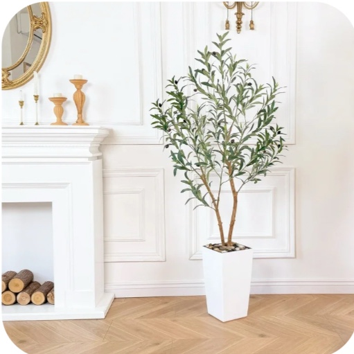 Nafresh 5ft Faux Olive Tree with Multiple Real Wood Trunks & White Decorative Tall Planter, 60in Artificial Olive Tree for Home Office Bedroom Porch Balcony Decor