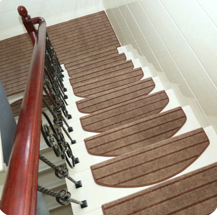 Bullnose Stair Treads Non-Slip for Wooden Steps,13 PCS/9.4 * 26 Inch Indoor Stair Carpet Runner,Cover,Mat for Dogs Baby Pets,Comfort Semi Circular(Brown)