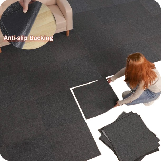 Petoto 20" x 20" Carpet Squares, 20 Pack Commercial Carpet Floor Tile with Adhesive Stickers, Dark Gray
