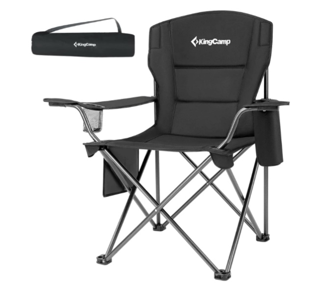 KingCamp Oversized Camping Chairs Heavy Duty Padded Folding Lawn Chair Support 300 lbs for Adults Outdoor Fishing Sports Black