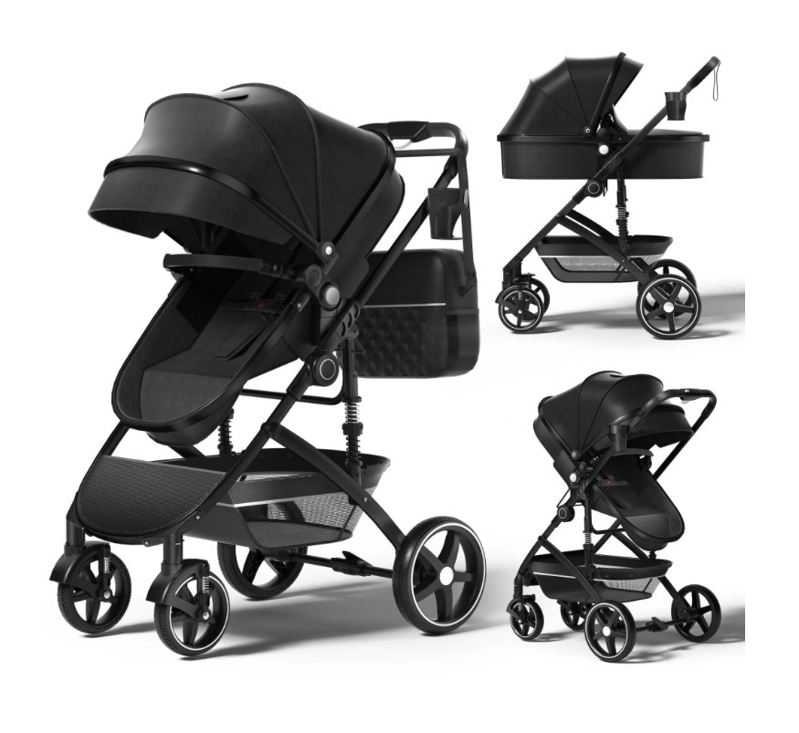 babyeap 2 in 1 Baby Stroller,Foldable Lightweight Carriage Reversible Bassinet Pram for Toddler,Travel Stroller with with Cup Holder?Storage Bag,Black