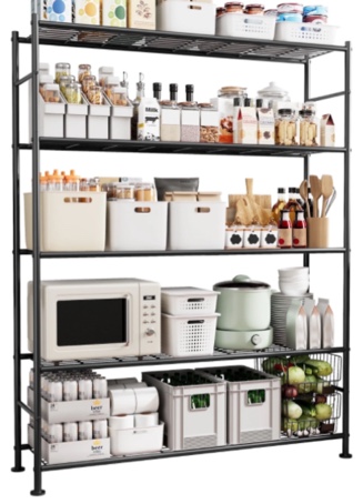 Sakugi 5-Tier Heavy Duty Wire Shelving Unit, 47.2 x 12.6 x 60.8 Inches, 1000 lb Capacity, Black