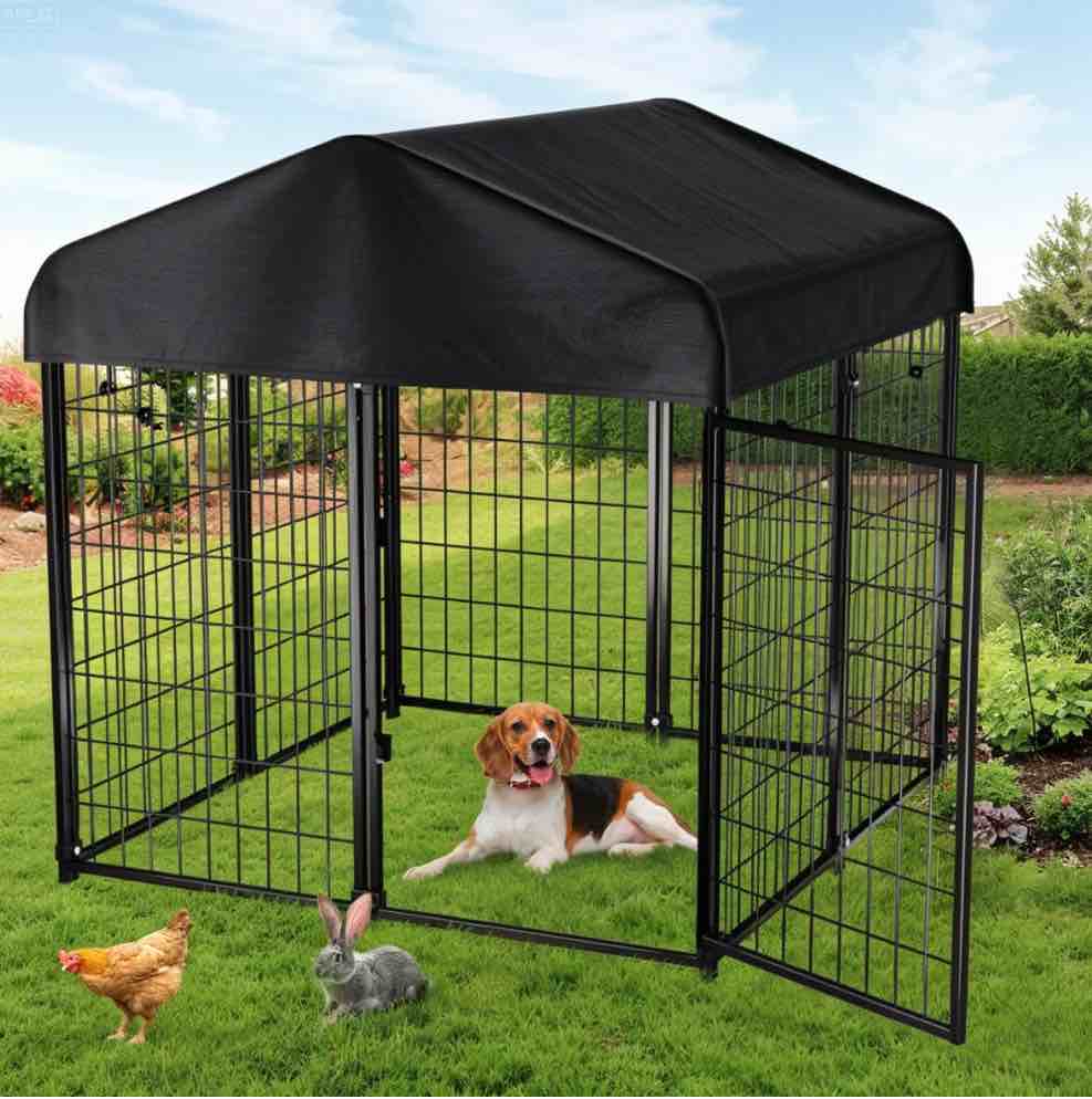 Dog Kennel, DOMIPET Large Dog Kennel for Outdoor, 4ft x 4.2ft x 4.5ft Heavy Duty Pet Crate with Oxford Cloth Roof