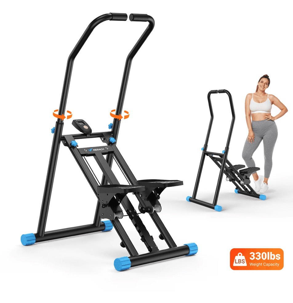 MERACH Stair Stepper Exercise Machine, 3 Levels Resistance Adjustable Climber, Compact Foldable Full-Body Workout Stepper Home Cardio Exercise Equipment