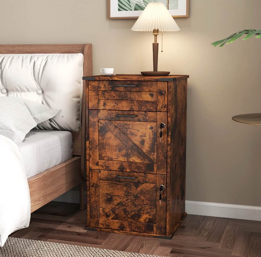 Ktaxon Wood File Cabinet with Lock 3-Drawer Lateral Office Filing Organizer with Rustic Metal Handles for Home Office Rustic Brown