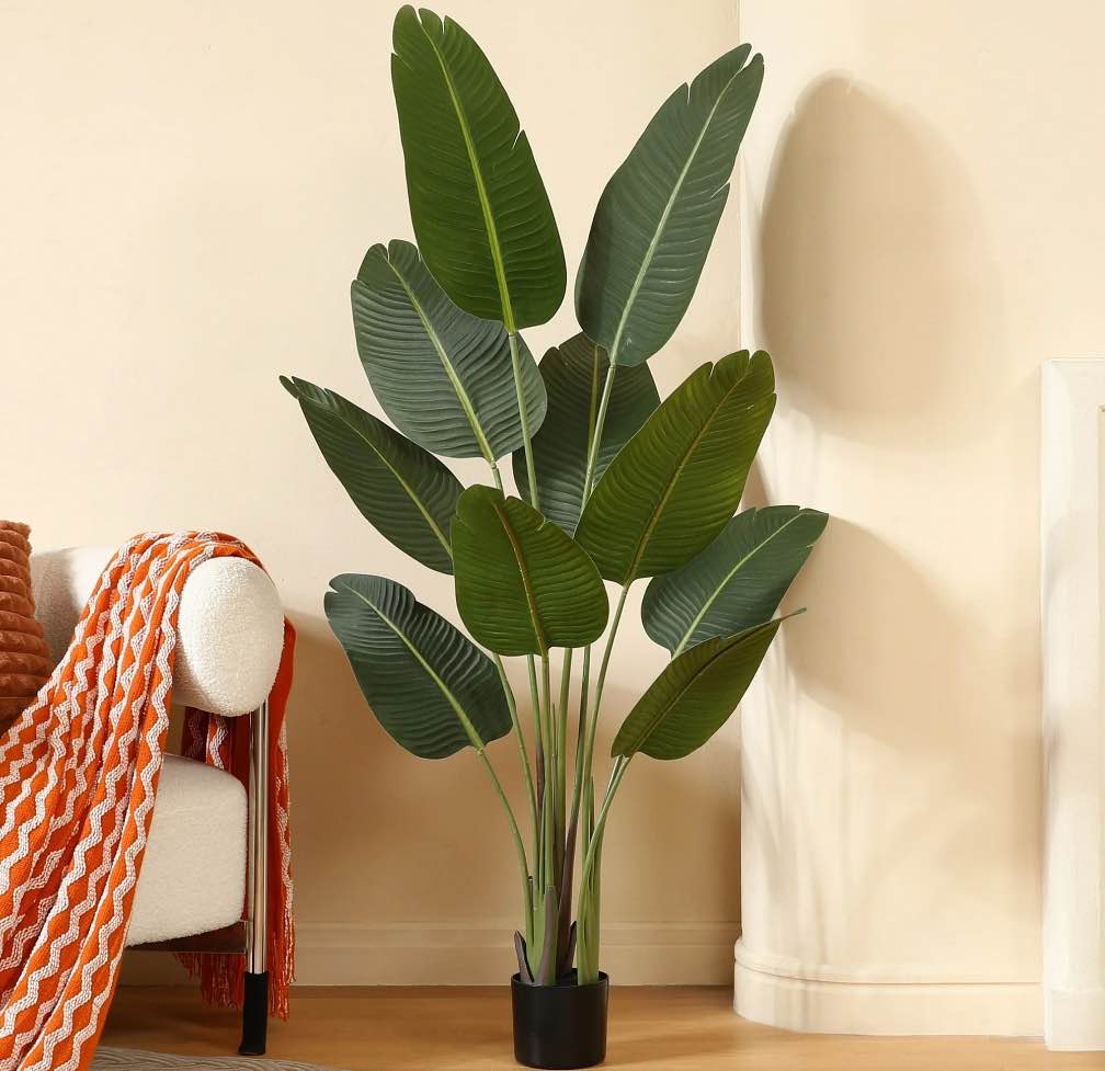 5 Feet Artificial Bird of Paradise Plant Fake Tropical Palm Tree for Indoor Outdoor, Perfect Faux Plants for Home Garden Office Store Decoration