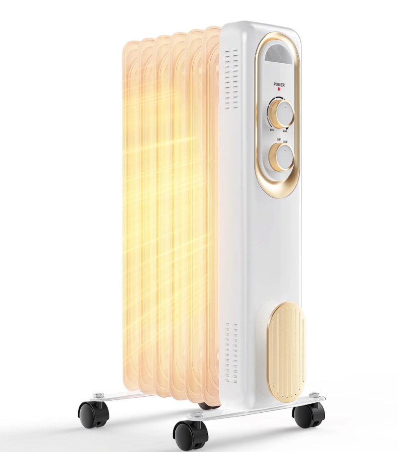 MCQ Oil Filled Radiator Heater for Indoor Use, 1500W with Adjustable Thermostat, for Office Bedroom Home,White