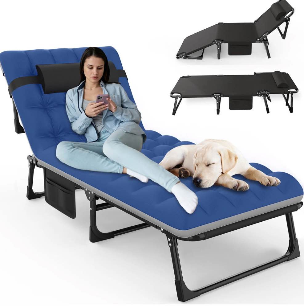 GVDV Portable Folding Camping Cot with Mattress, 29" Wide Multi-Position Folding Chaise Lounge Chair, Oversized Folding Bed Sleep Cot for Outdoor, Home, Office