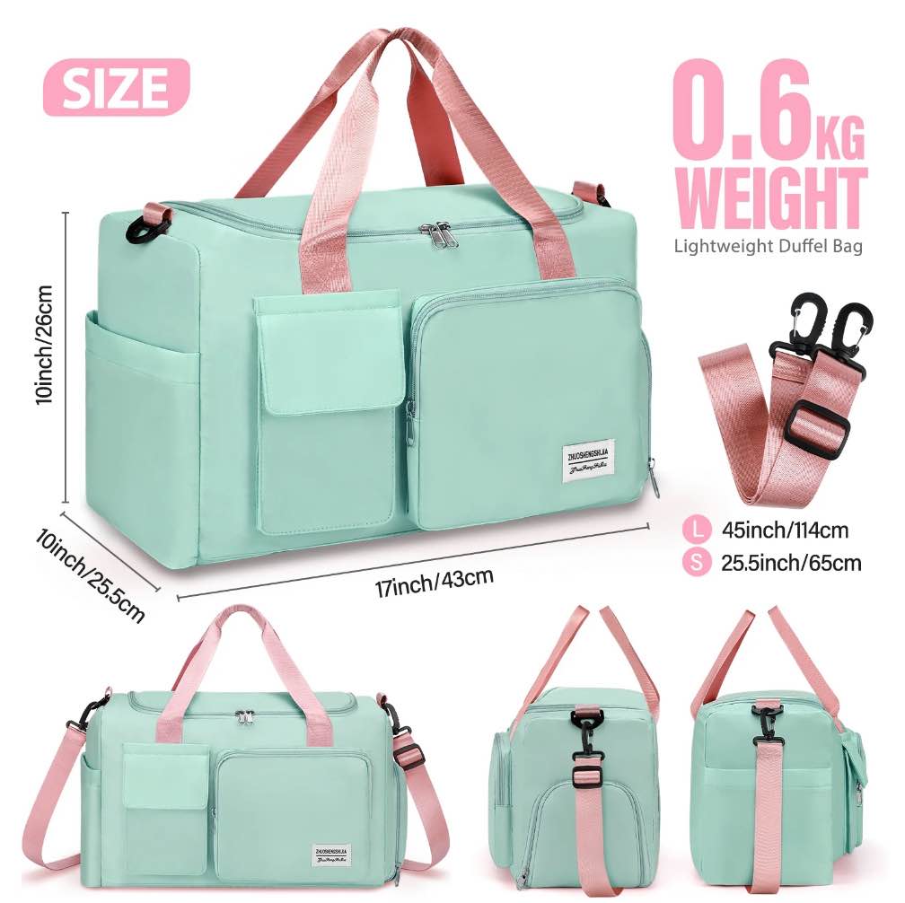 Gocvo Gym Bag with Shoes Compartment Convenient Gym Tote Bag for Women Dry Wet Separated Weekender Overnight Bags for Travel(Green)