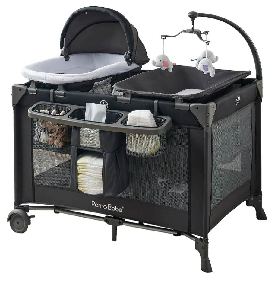 Pamo Babe 4-in-1 Baby Playard with Bassinet & Changing Table for Newborn