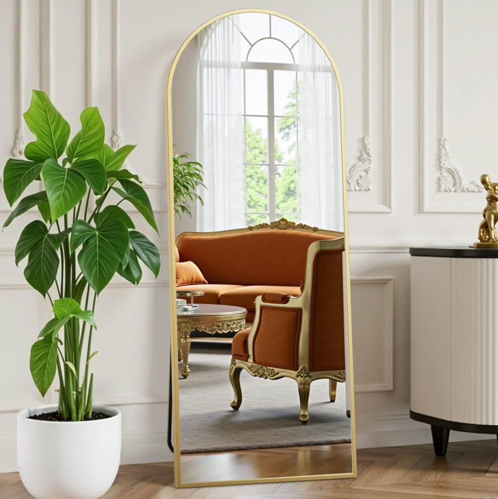 EDX Arched Full Length Mirror 64 x21  Full Body Mirror Rectangle Free Standing Wall Mounted Leaning Hanging Floor Mirrors  Gold